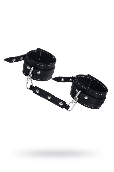 Оковы двухслойные с белой строчкой Pecado BDSM, натуральная кожа, черные