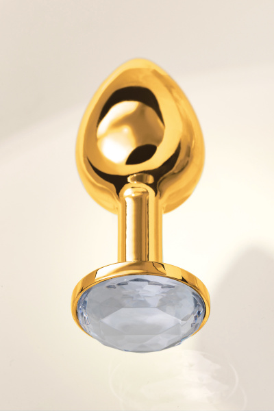 Анальная втулка Metal by TOYFA, металл, золотая, с белым кристаллом, 7,5 см, Ø 3 см, 145 г