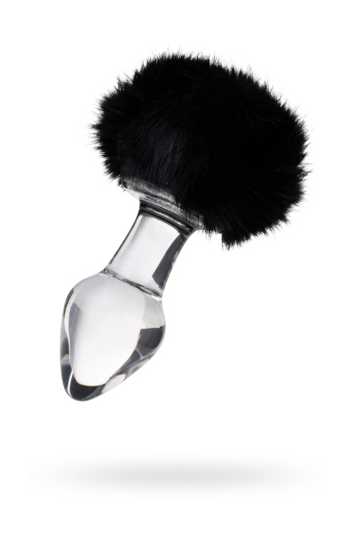 Анальная втулка Sexus Glass, стекло, с черным хвостом , прозрачная, 9,5 см