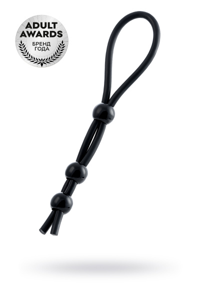 Лассо на пенис TOYFA A-Toys с тремя бусинами, черное 19.5 см