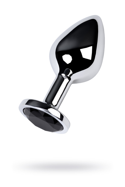 Анальная втулка TOYFA Metall, металл, серебряная, с черным кристаллом, 8 см, Ø 3,4 см, 85 г